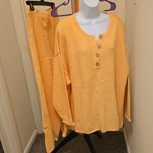NWT Free People Beach Knit Henley Top AND Pants in Sunshine Yellow